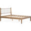 Grand lit contemporain avec tête de lit en cuir blanc tissé, bois de pin massif, plateforme côtière facile à installer et décor naturel pour la chambre à coucher