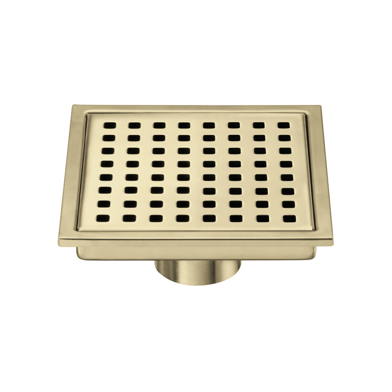 FlowGuard 6" Brushed Gold square grid drain, Brushed Gold