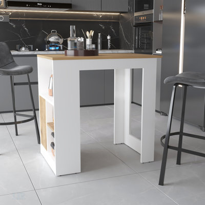 Îlot de cuisine Aurora avec compartiment ouvert et armoire, îlot de cuisine