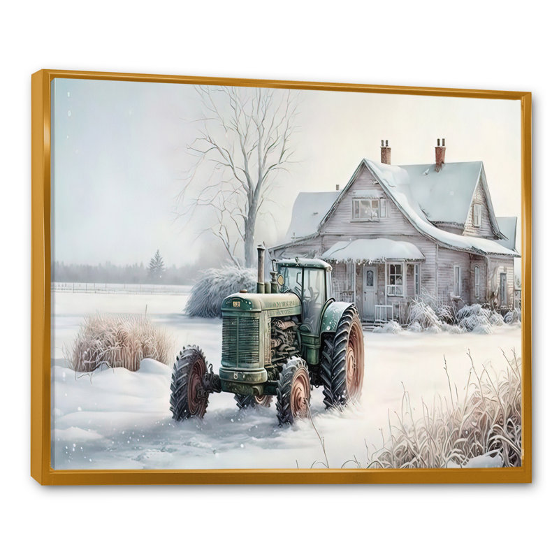 «Tractor at the Barn in Winter II», peinture sur toile, Or