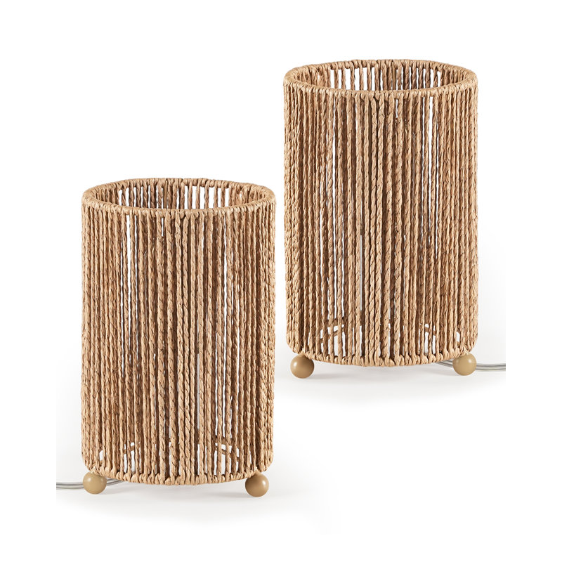 Petite lampe de table en rotin Boho avec ampoule DEL incluse
