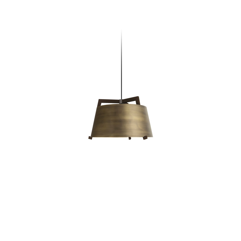 Ignis Pendant, 11.5" H x 17" W, Dark Stained Walnut/Distressed Brass, 3500K LED w/ Diffuser - Rigid