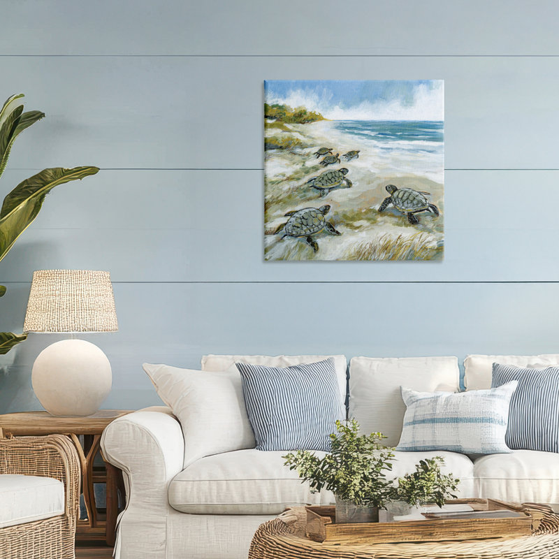 Bébé tortue de mer sur toile de plage, design par Susan Winget, H 30 po x l 30 po