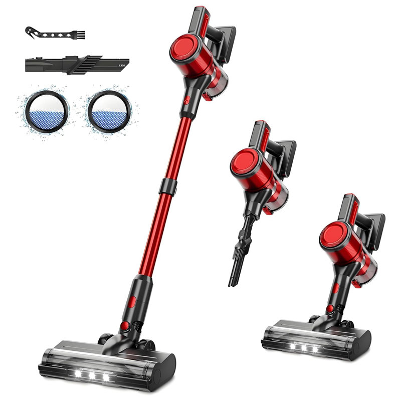 Cordless Vacuum Cleaner For Home - Lightweight, Stick Vacuum Clean With Rechargeable Battery, Max 45mins Runtime, 8 In 1 Handheld Vacuum For Hardfloor & Carpets Pet Hair, Red