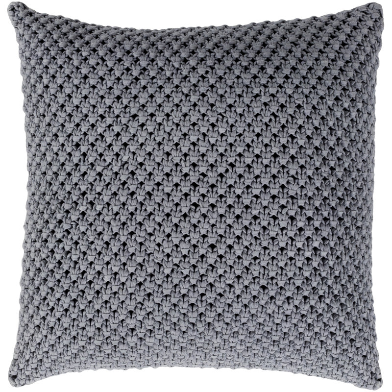 Lucile Square Cotton Pillow, Poly Fill, Gray, 18" x 18"