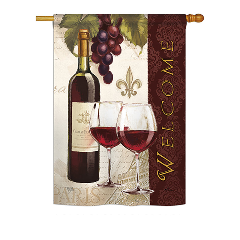 « welcome wines », 2 faces en polyester 40 x 28 po. drapeau maison