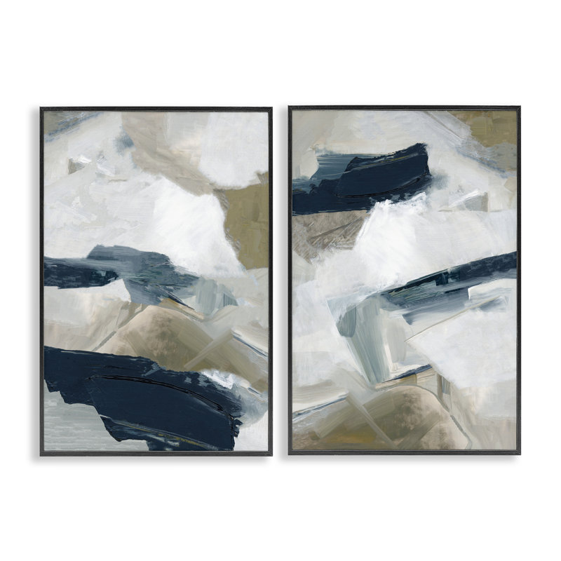 Ensemble de 2 giclées encadrées Neutral Strokes Abstraction, design par Hannah Dawson, H 18 po x l 24 po