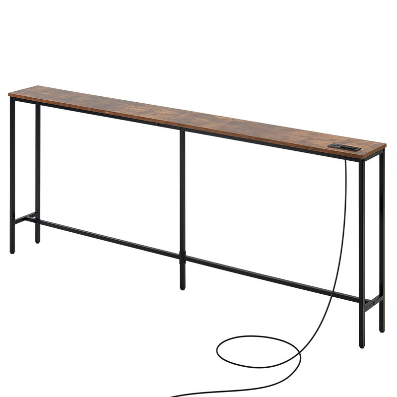 Narrow Console Table, 70.9" Behind Couch Table With Power Outlets, 1-Tier Long Entryway Table, Narrow Sofa Table With Metal Frame And Charge Station, For Entryway, Hallway, Living Room