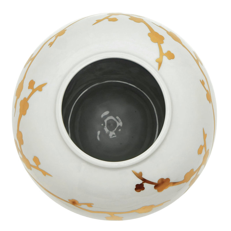 10" Gold Branches Vase, White
