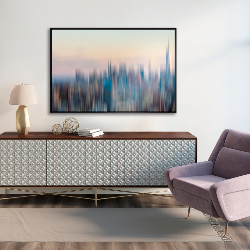Downtown Manhattan Sunset Print by Richard Silver, Glass Coat, 25.75" H x 37.75" W x 1.5" D