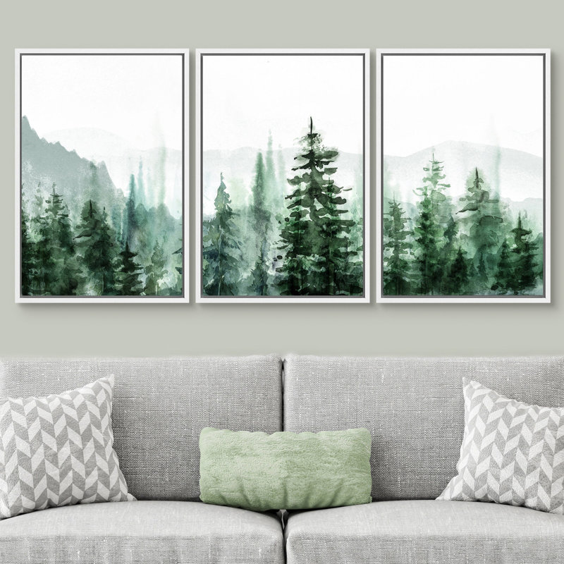 Woodland Forest Landscape, H 36 po x l 72 po, Cadre flottant blanc