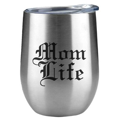 Mom Life Engraved 12 oz Stainless Steel Wine Tumbler -  Sweetums Wall Decals, 3547-Black