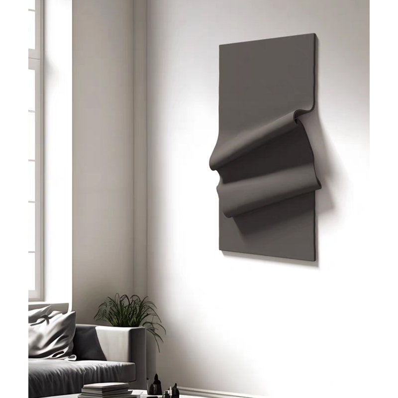 Minimaliste Wabi-Sabi, art mural en métal, sculpture verticale 3D pliée en fer forgé pour mur de salon, Grey