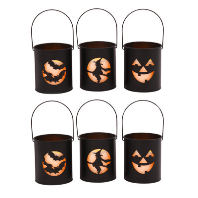 Black Metal Spooky Halloween Lanterns With Flameless Candles