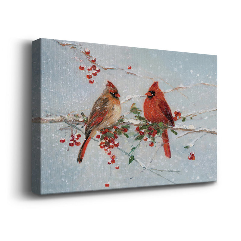 Cardinals In Winter Premium Gallery Wrapped Canvas - Ready To Hang, 18" H x 27" W x 1.5" D