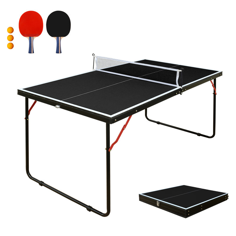 Table de ping-pong pliable et portable de 137 cm (4,5 pieds) avec filet et 2 raquettes - 137 x 76 x 69 cm (54 x 30 x 27 pouces) - MDF - 1 pièce - Noir - Pliable et portable