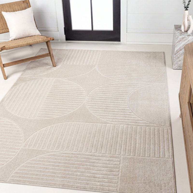 Tapis intérieur / extérieur rayé ivoire / crème Arnika, Rectangle 9 pi x 12 pi