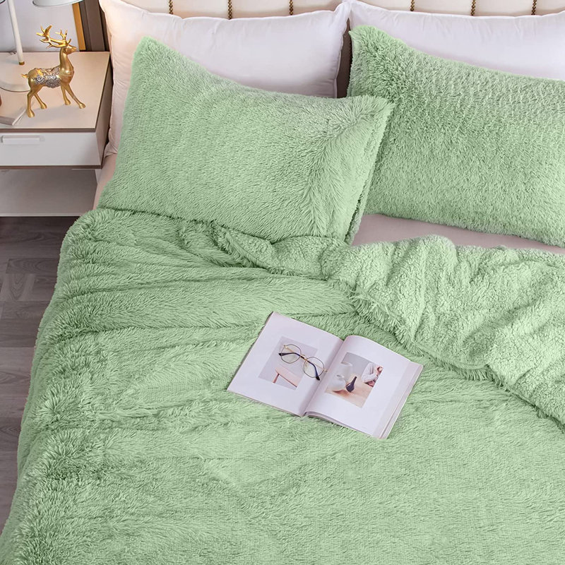 Ensemble de housse de couette en microfibre de trois articles, Housse de couette pour grand lit et 2 taies décor, Vert