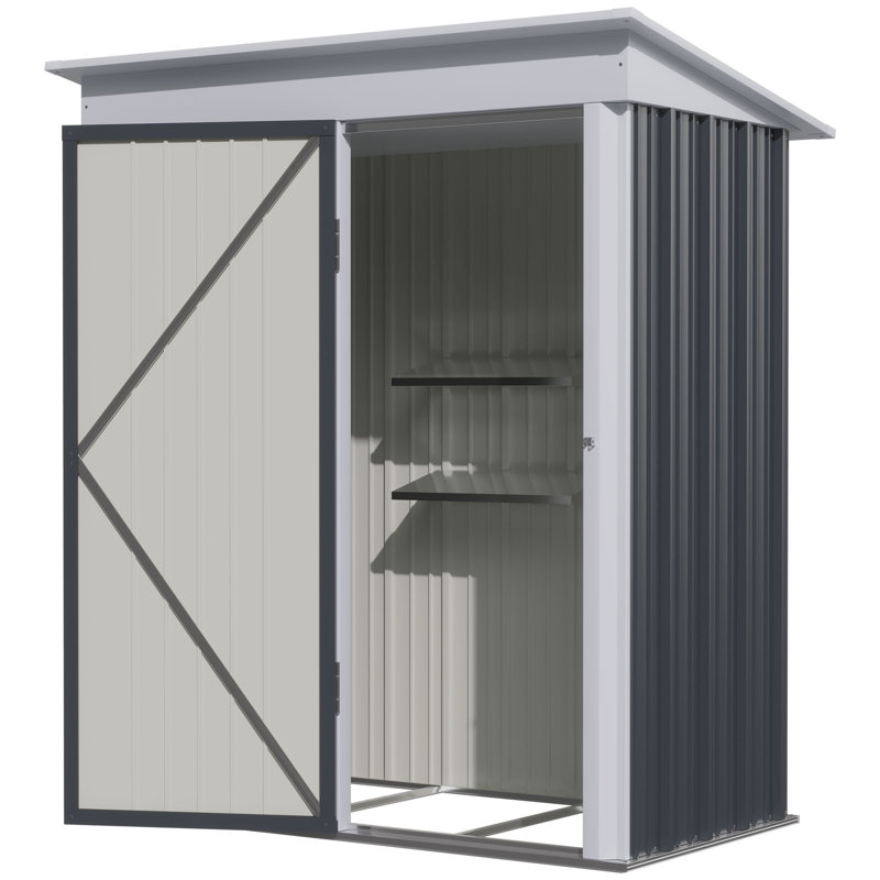 Bindiya 5 ft. W x 3 ft. D Galvanised Steel Pent Garden Shed, Dark Grey