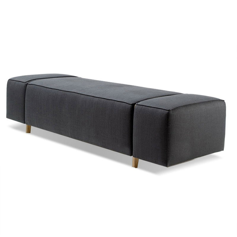 Banc rembourré gris, H 16,54 po x l 62,99 po x P 19,69 po