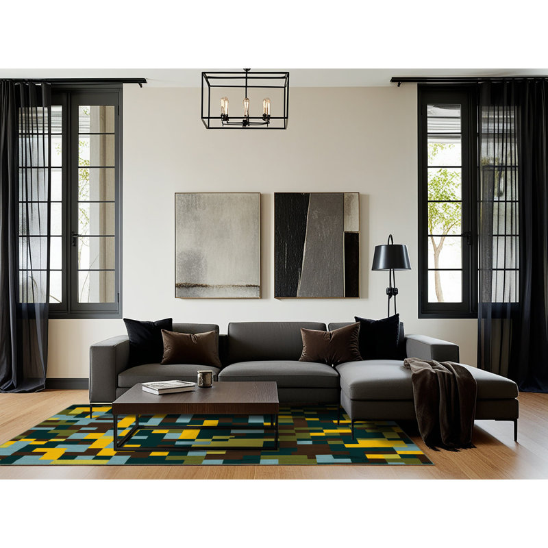 Bordered Blocks Rug, Square 3'