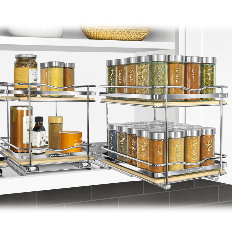 LYNK PROFESSIONAL® Elite Pull Out Spice Rack Organizer for Cabinet - Tier, Chrome, 9.18" H x 8.25" W x 10.32" D