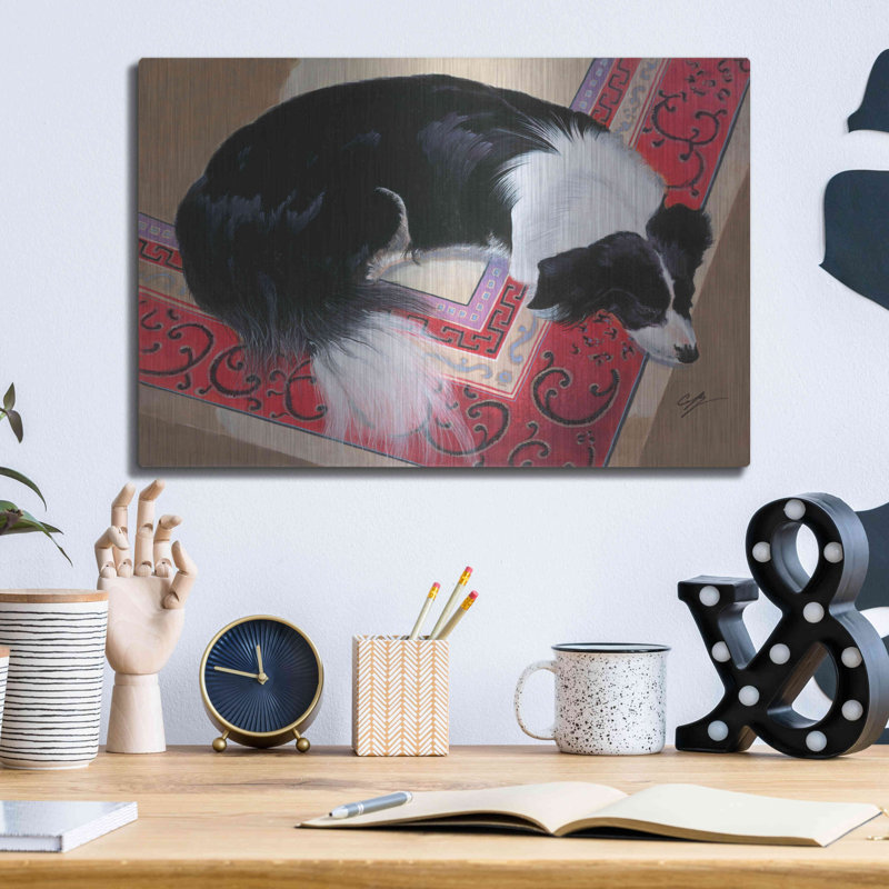 «Chien sur un tapis» par Durwood Coffey, H 12 po x l 16 po
