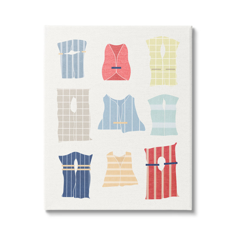 «Ba-071», reproduction encadrée «Modern Life Jackets on Canvas» par Lil 'Rue, Estampe numérique encadrée blanc bord de mer