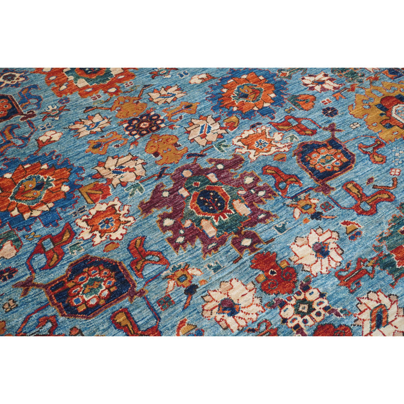 High-Quality Hand-Knotted Light Blue And Navy Area Rug