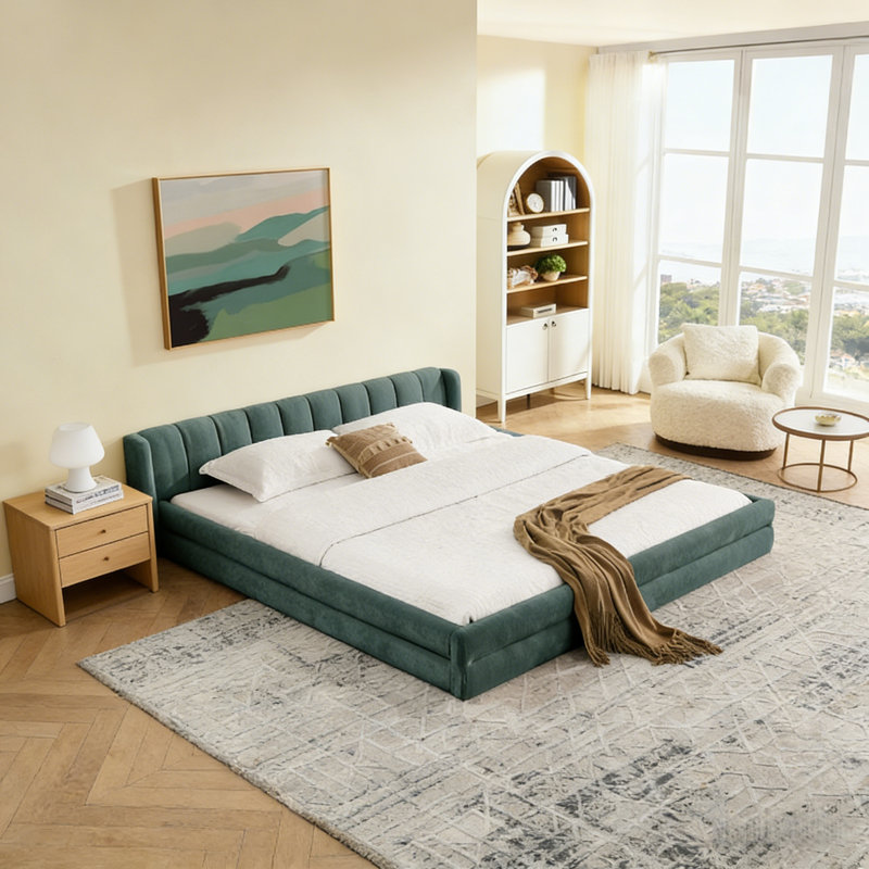 Structure de lit très grand rembourré 78 po avec tête de lit, lit plateforme en tissu de chenille, revêtement confortable et doux pour la chambre à coucher