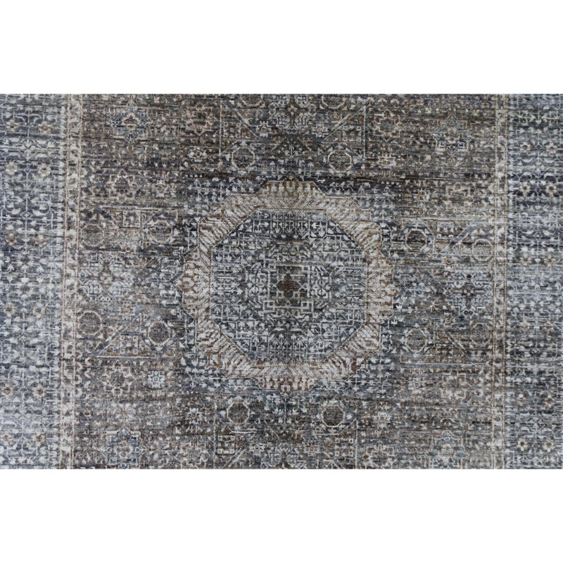 Hand Knotted Wool Area Rug in Brown And Gray