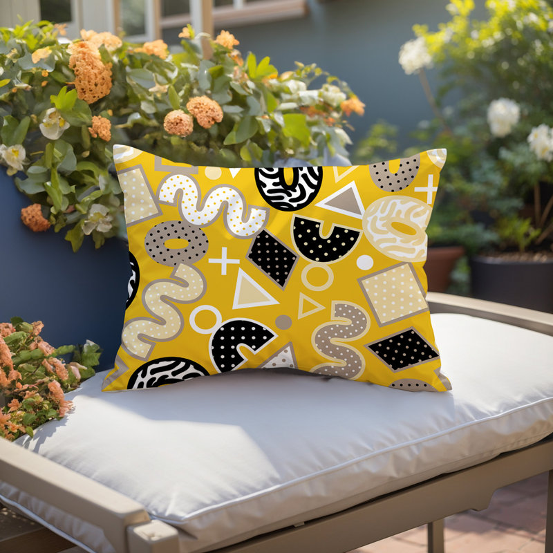 Coussin lombaire réversible intérieur / extérieur Zyra, Rectangle H 18 po x l 25 po, Jaune