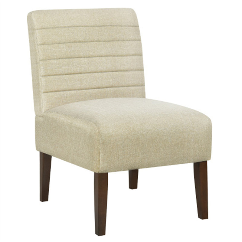 Méridienne beige à dossier horizontal avec coussin matelassé et pieds en bois, Blanc