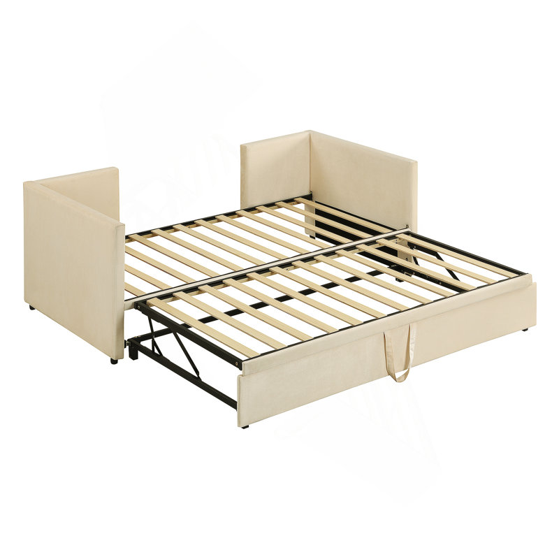 Lit de jour simple rembourré avec couchette, Beige