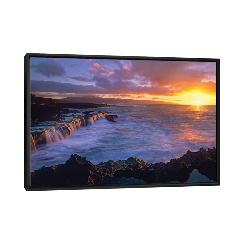 " Sunset At Shark " by Tim Fitzharris, No Mat, Black Framed Canvas, 18" H x 26" W x 1.5" D