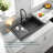 Black Quartz Composite Workstation Drop-In Sink 33x22 Inch – Sound Absorbing, Non-Slip Bottom, Heavy Duty