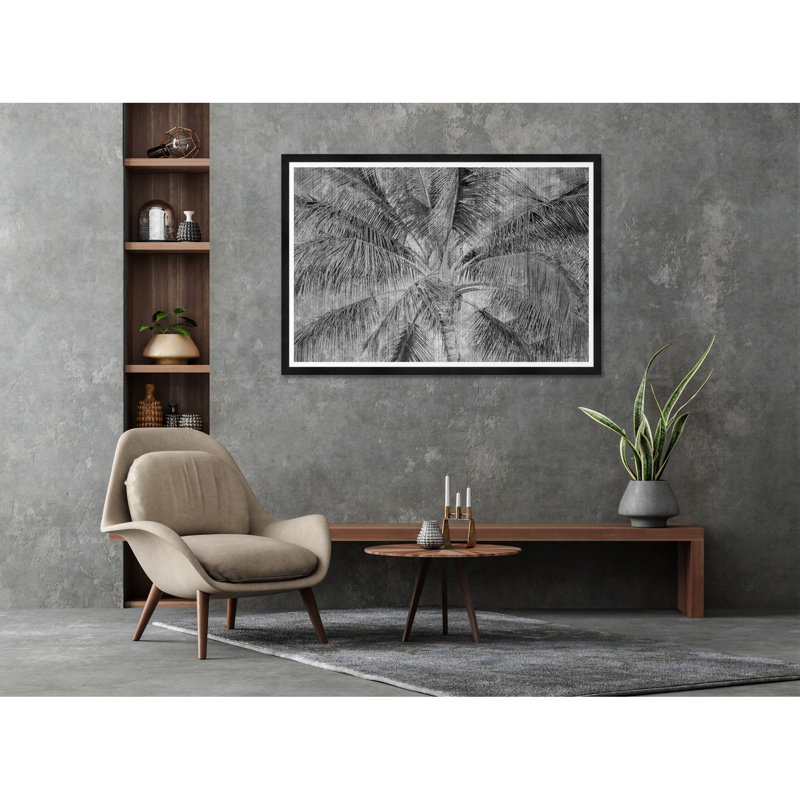 Palmier tropical en noir et blanc, Noir, H 35,5 po x l 54,75 po x P 1,5 po