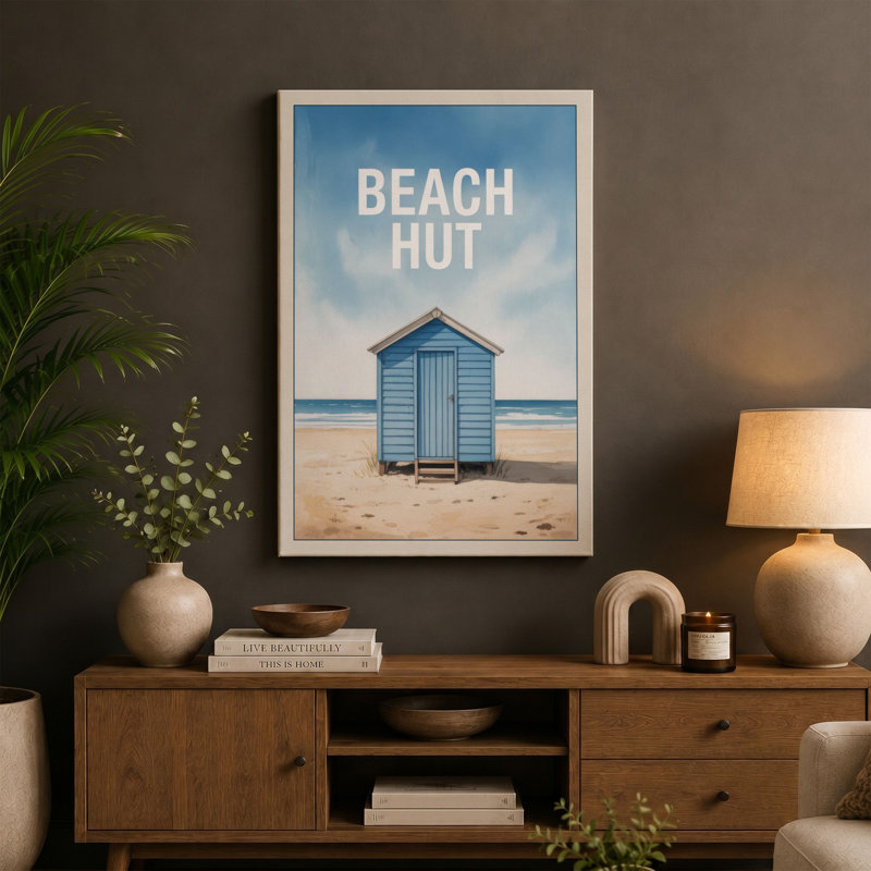 Solitary Beach Hut Coastal - Wrapped Canvas, 24x16 - 61.0 x 40.6 cm, Ochre Border