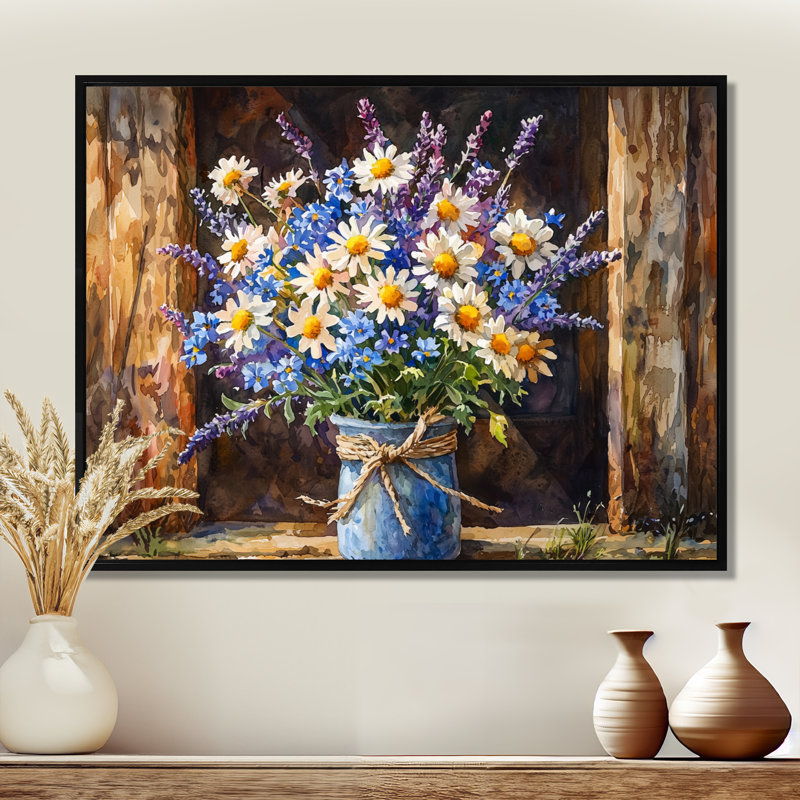 Impression sur toile «Country Garden Bloom Of Assorted Flowers I», H 34 po x l 44 po, Noir, Cadre flottant
