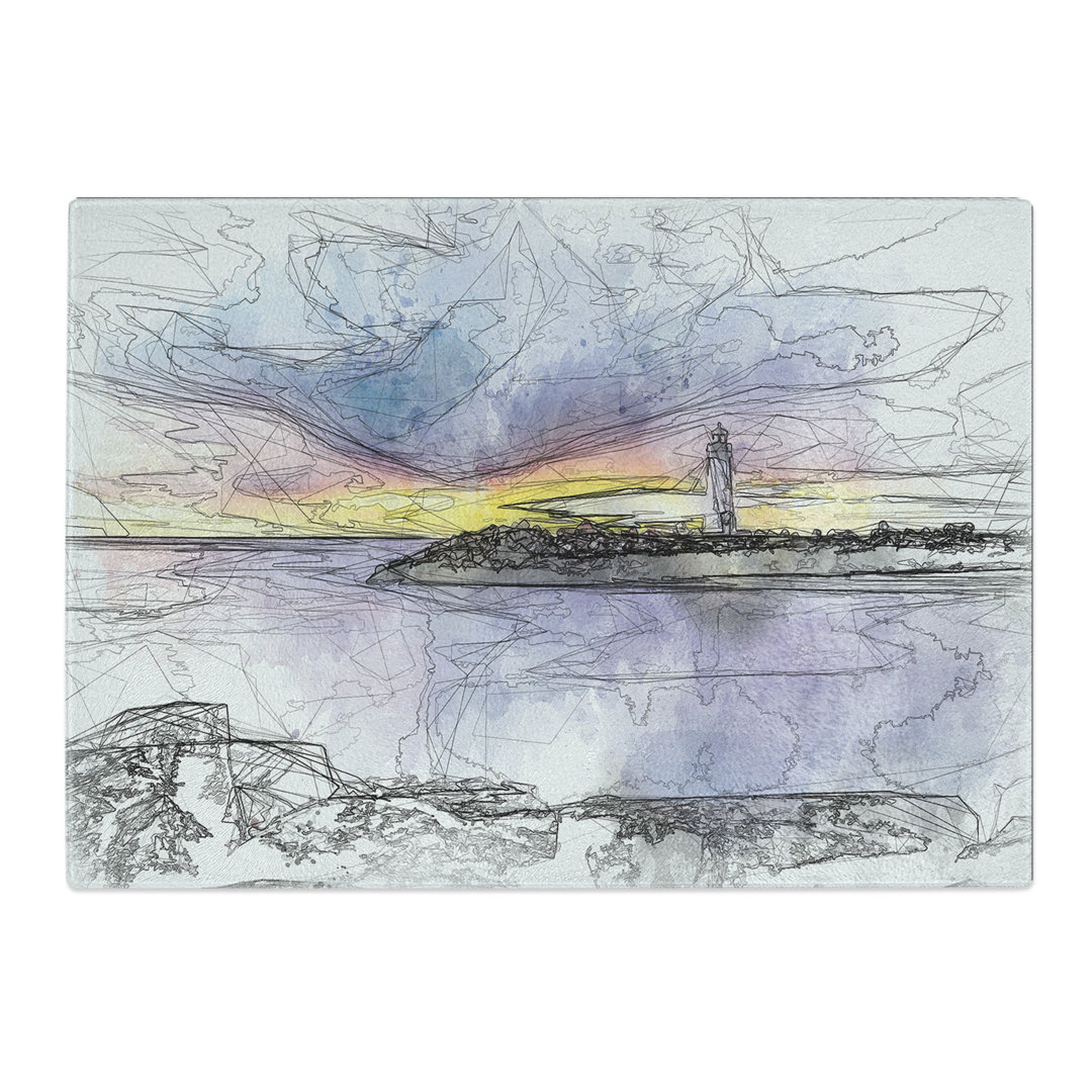 Tempered Glass Remote Lighthouse & Seascape Chopping Board