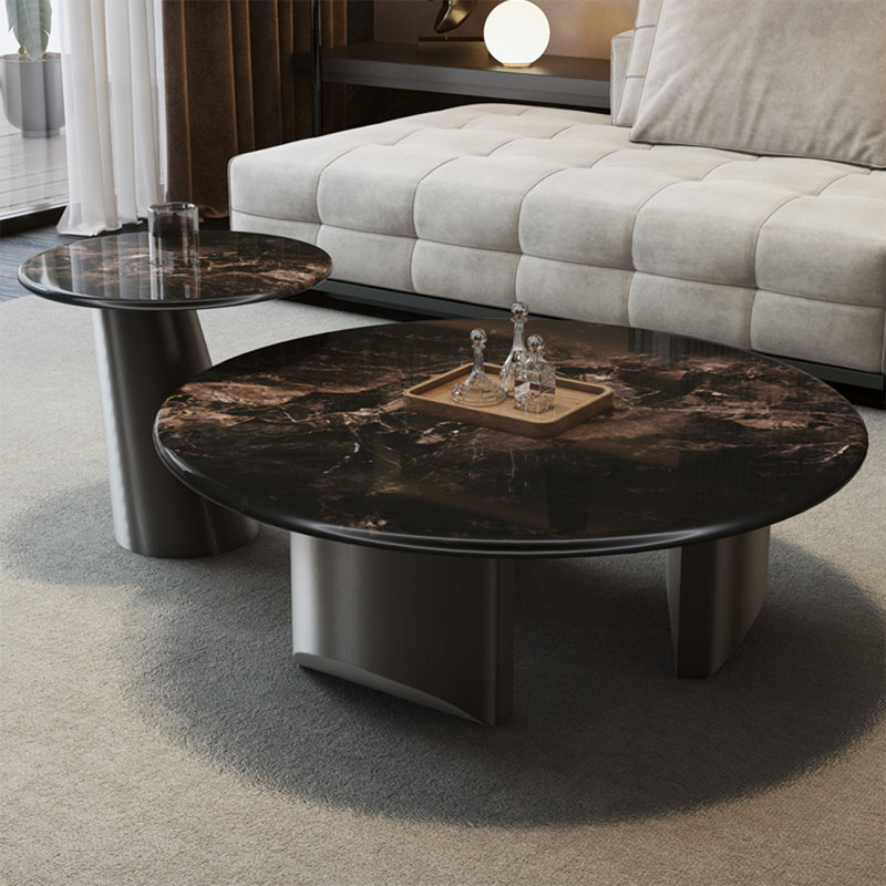 Simple round supercrystalline stone coffee table, Colourful, 15.7"H x 39.4"L x 39.4"W