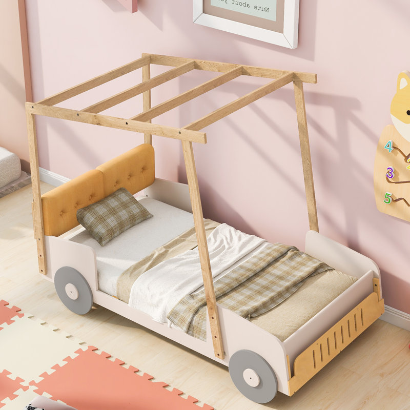 Lit voiture en bois avec coussin inclus, Simple