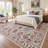 Traditional Ivory Blue Floral Machine Washable Area Rug-946518431
