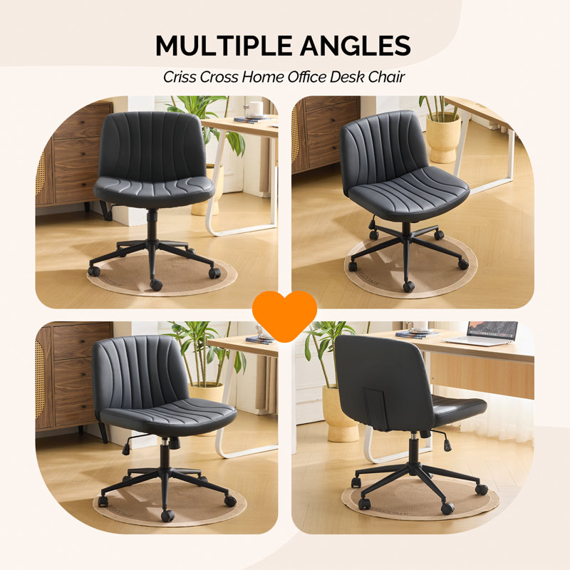25"W Cat's Claw Leather Adjustable Height Swivel Office Chair, Black