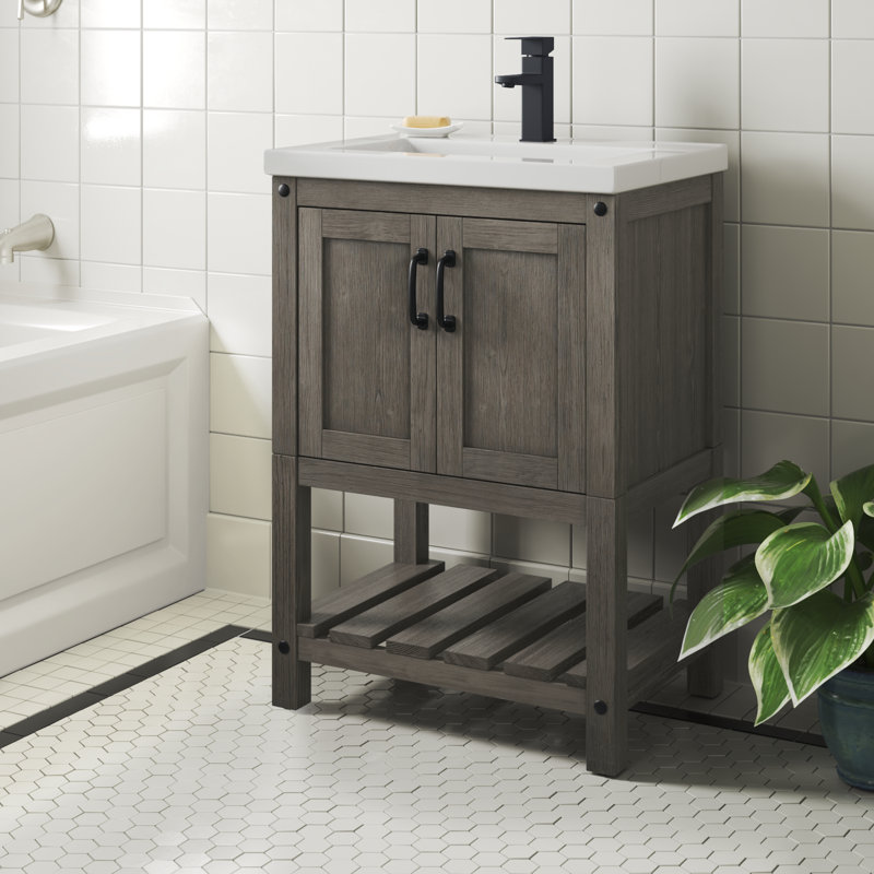 Radstock 24'' Single Bathroom Vanity with Ceramic Top, Antique Gray