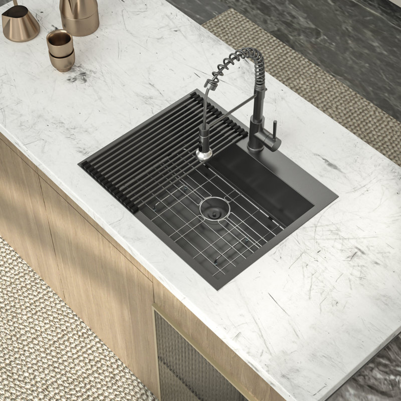  Évier de cuisine encastré à simple cuve en acier inoxydable 28 po L 28 po avec accessoires