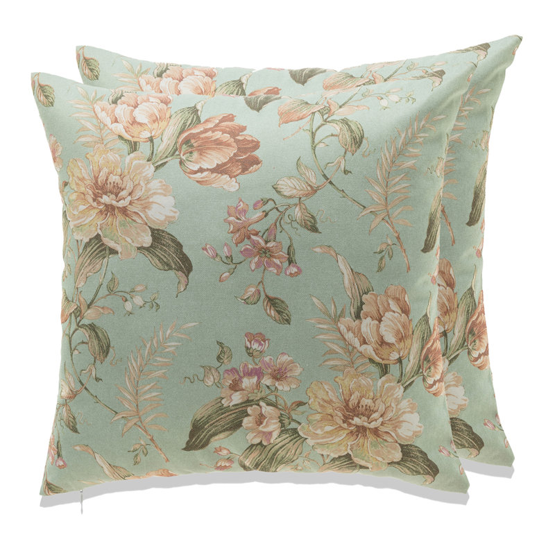 Ensemble de 2 coussins Florence, Motif floral bleu, H 22 po x l 22 po, Housse de coussin seulement - sans coussin
