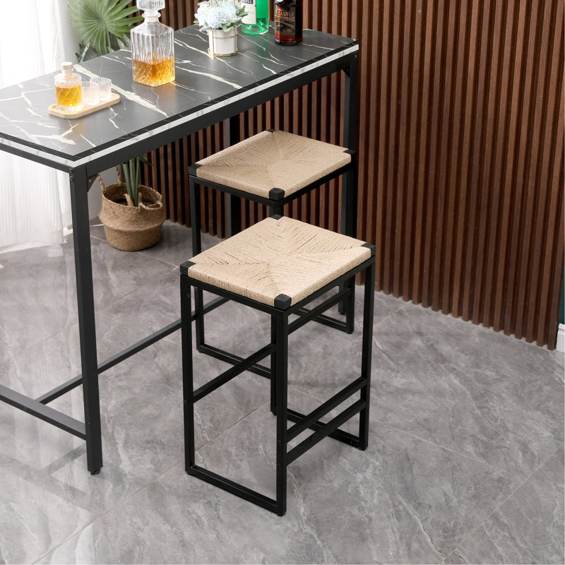 Set Of 2 Backless Bar Stools For Kitchen Counter Paper Rope Woven Dining Chairs For Home & Kitchen (Paper Rope Backless)