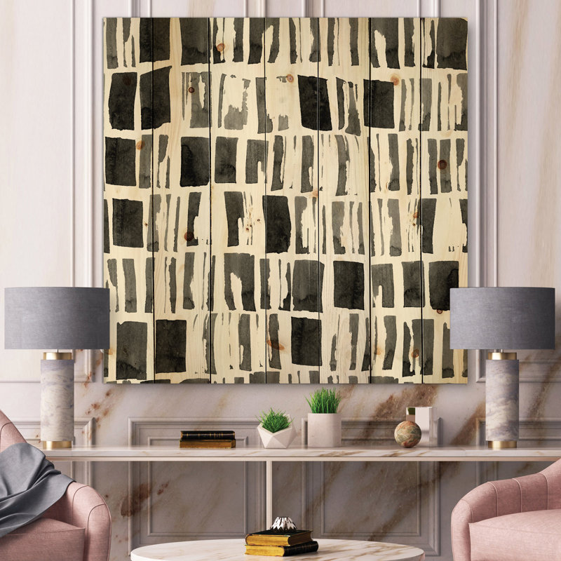 Abstrait briques monochromes - impression moderne sur bois de pin naturel, H 35 po x l 35 po x P 0,78 po