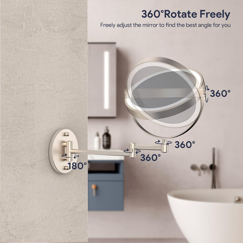 8" Rechargeable Wall-mounted Makeup Mirror Nickel